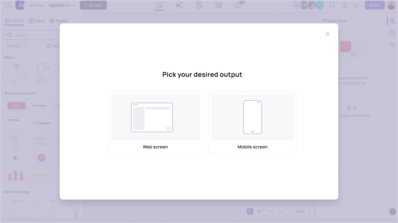 Sketch-to-Wireframe AI dialog - choose size