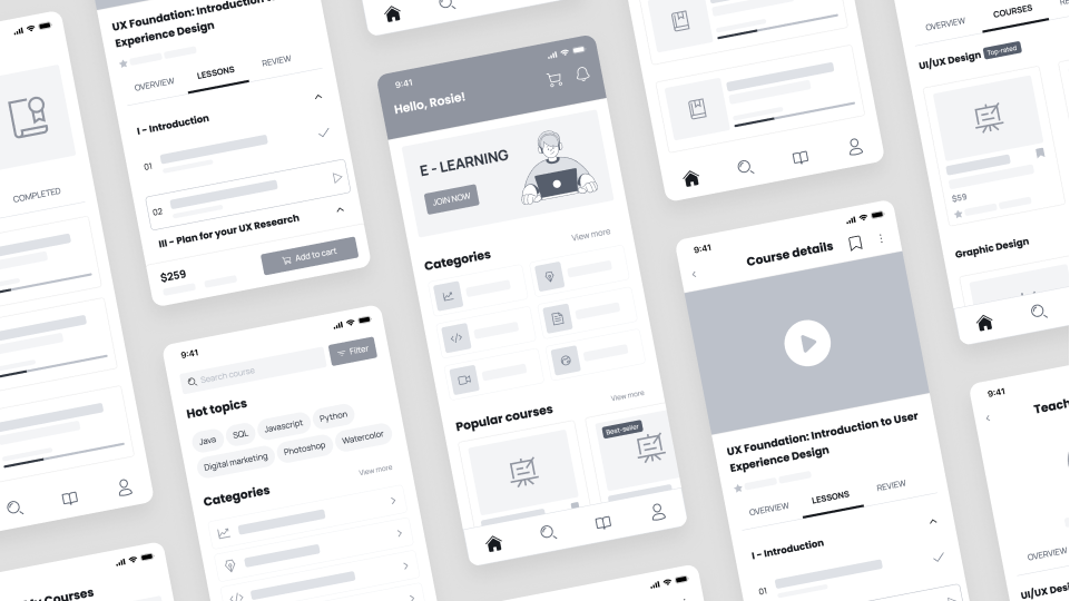 E-Learning App Wireframe Template - Visily