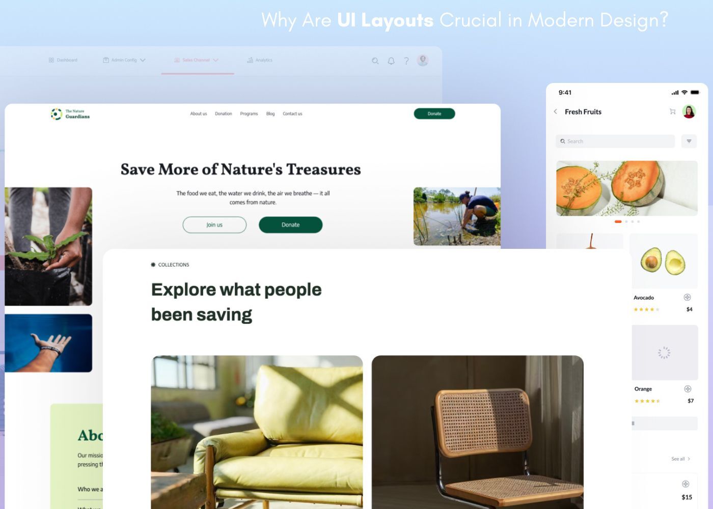 UI layout showcasing key principles of modern design